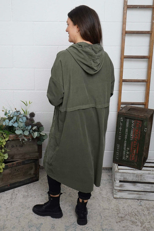 Devyn Hooded Needlecord Dress Khaki - Image 4
