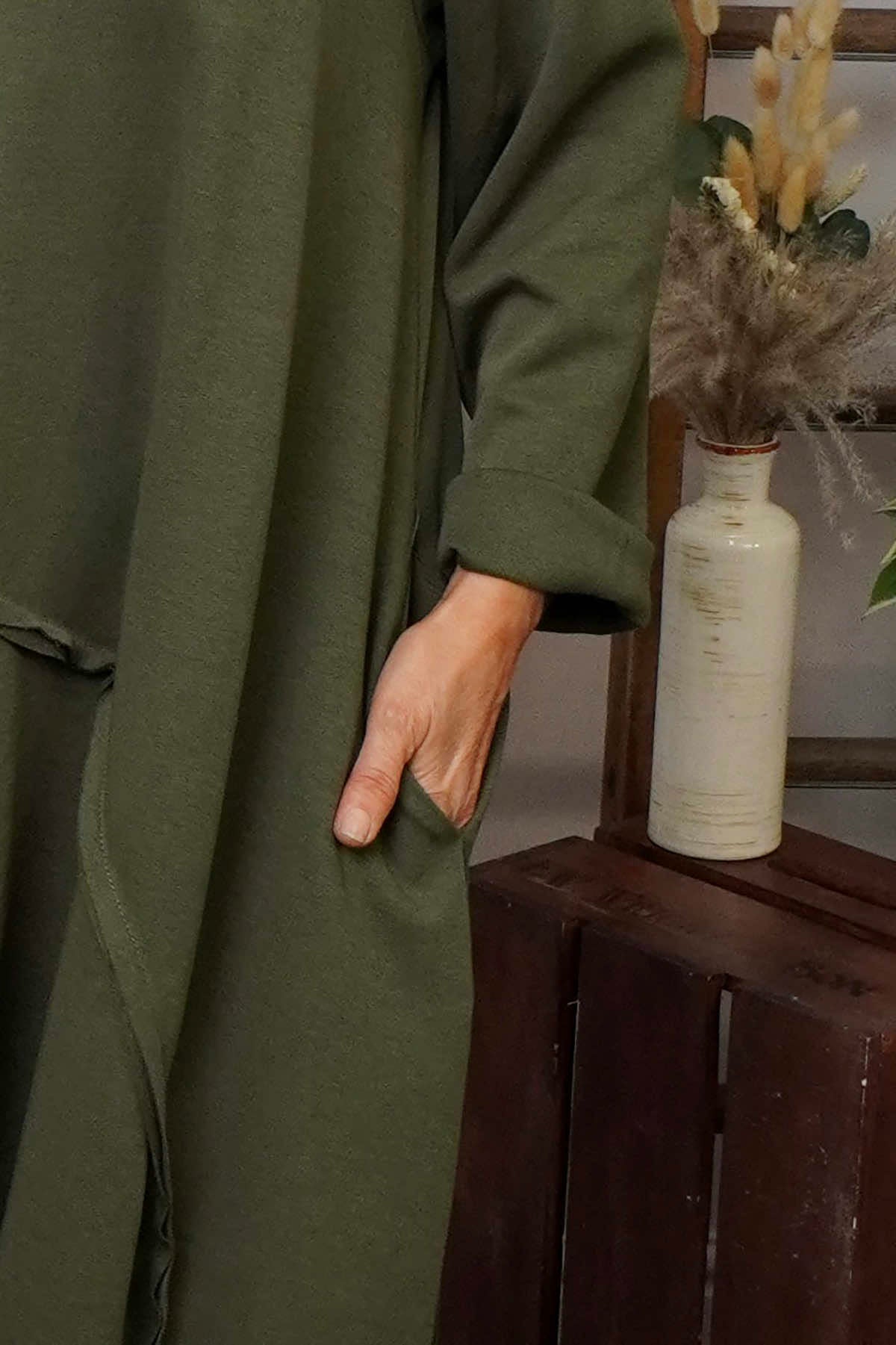 Edie Seam Detail Cotton Dress Khaki