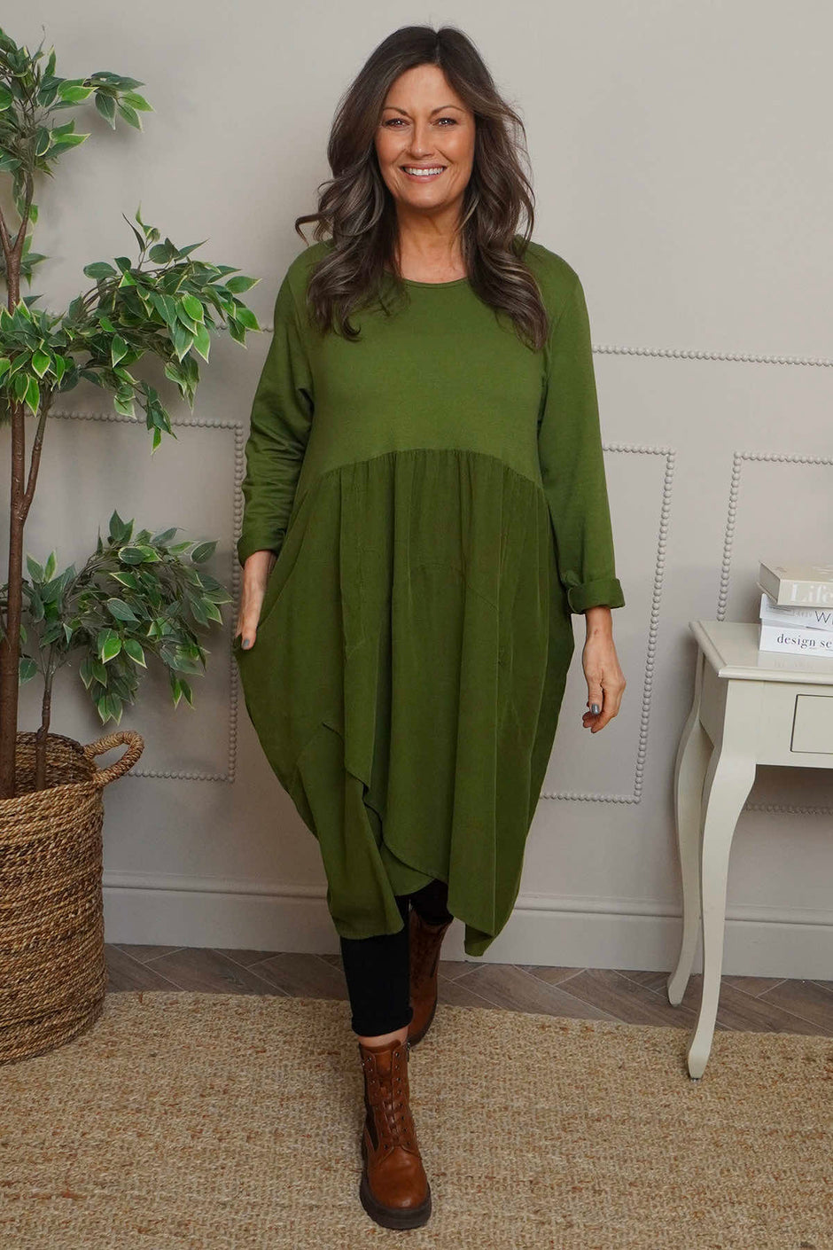 Regana Cotton Dress Olive