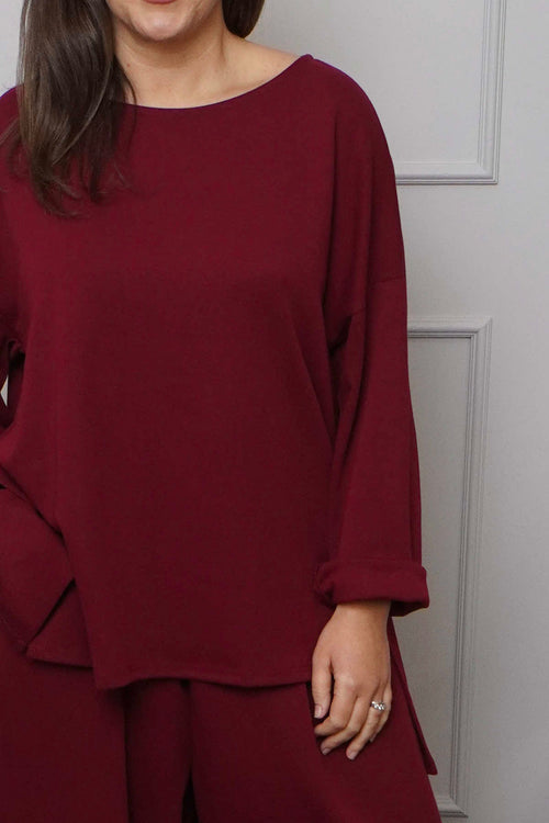 Charla Dipped Hem Cotton Top Wine - Image 4