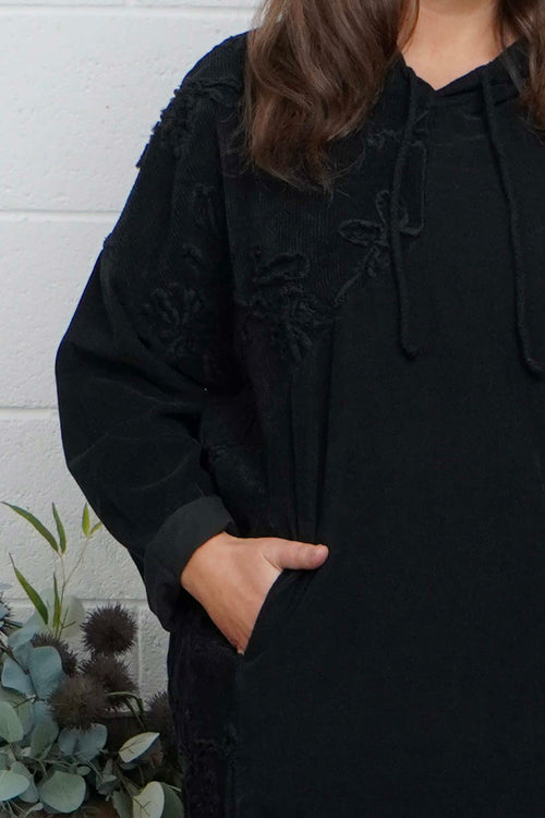 Devyn Hooded Needlecord Dress Black - Image 3