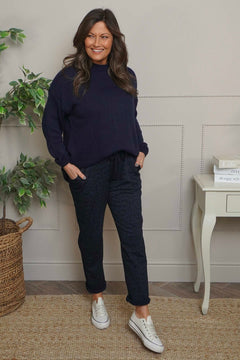 Effie Leopard Print Cotton Joggers Navy