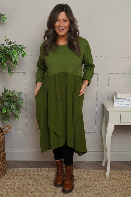 Regana Cotton Dress Olive - Image 2