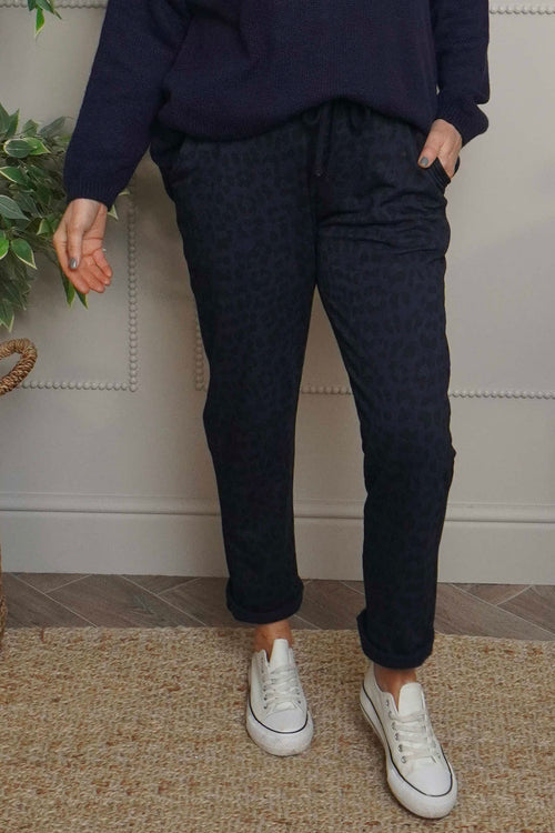Effie Leopard Print Cotton Joggers Navy - Image 2