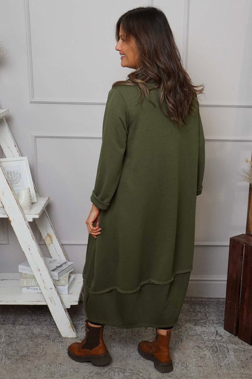 Edie Seam Detail Cotton Dress Khaki - Image 4