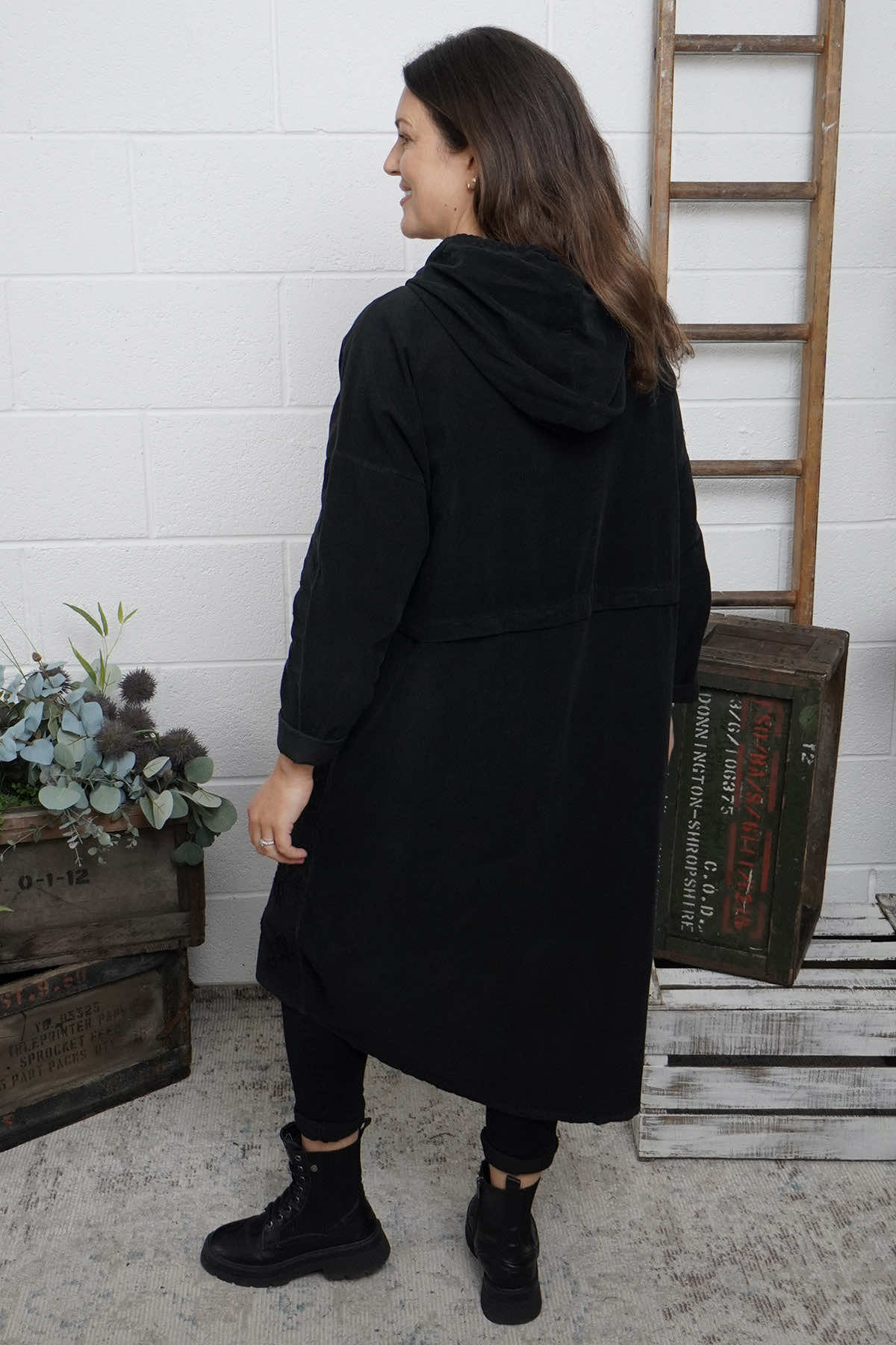 Devyn Hooded Needlecord Dress Black