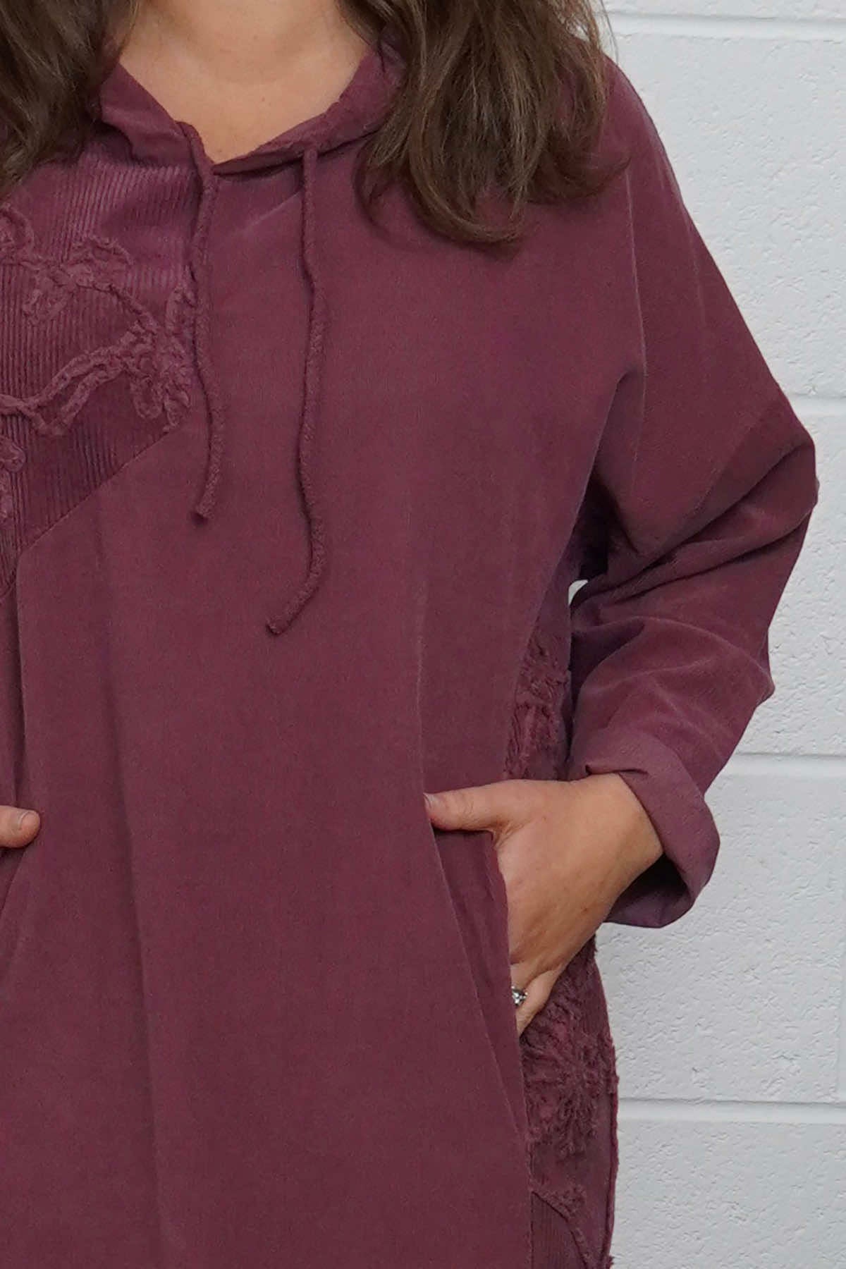 Devyn Hooded Needlecord Dress Plum