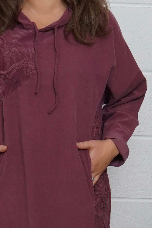 Devyn Hooded Needlecord Dress Plum - Image 3