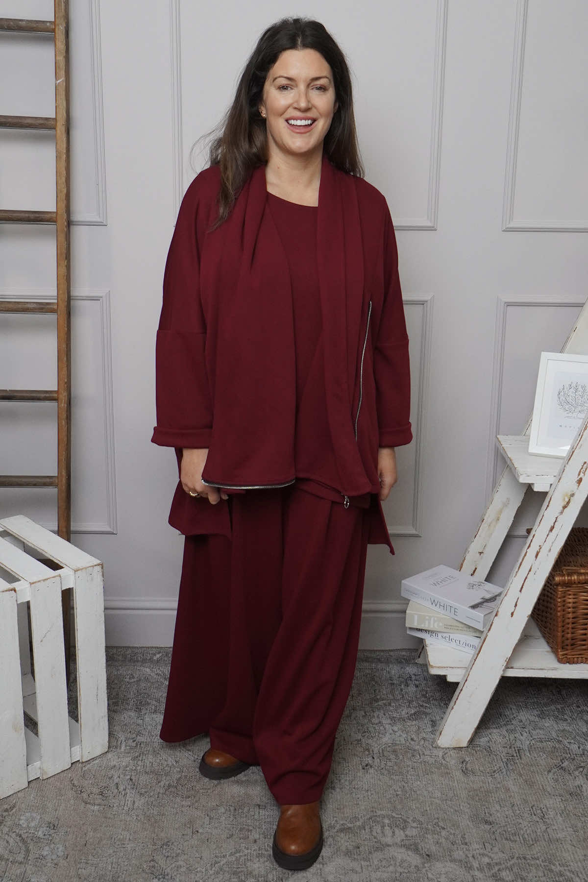 Floella Zip Cotton Jacket Wine