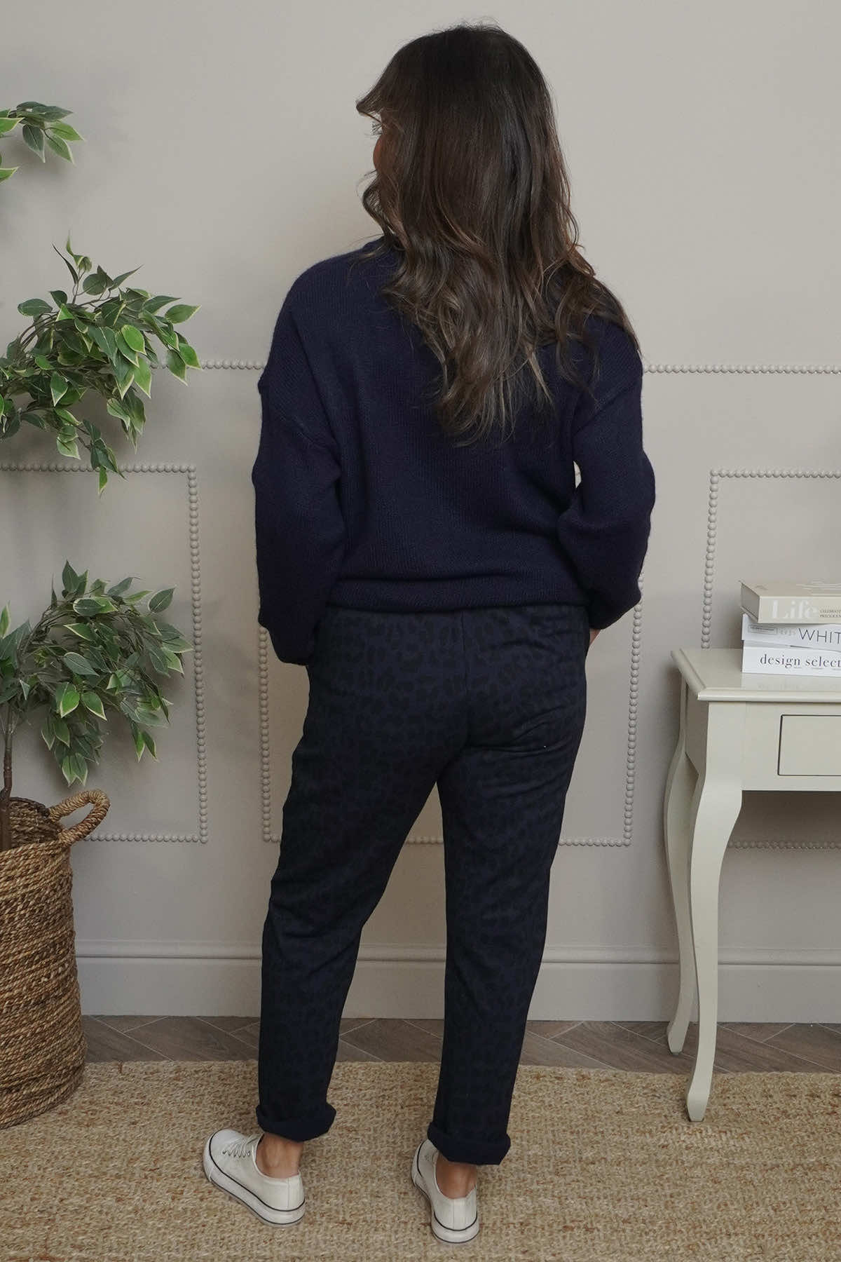 Effie Leopard Print Cotton Joggers Navy