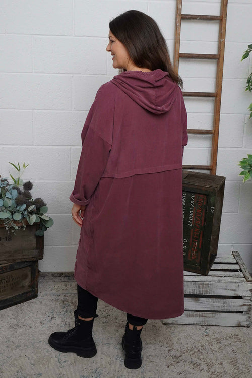 Devyn Hooded Needlecord Dress Plum - Image 4