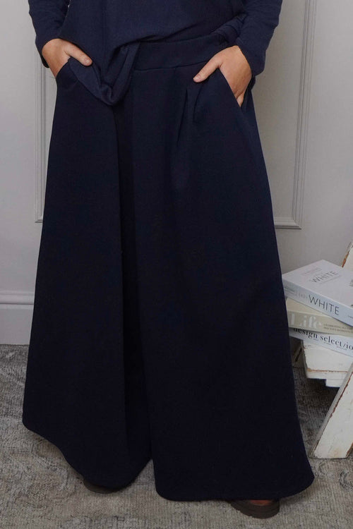 Trish Wide Leg Cotton Trousers Navy - Image 3