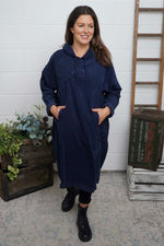Devyn Hooded Needlecord Dress Navy Navy - Devyn Hooded Needlecord Dress Navy