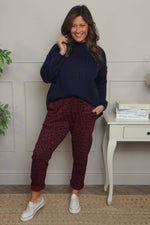 Effie Leopard Print Cotton Joggers Wine Wine - Effie Leopard Print Cotton Joggers Wine