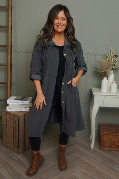 Sian Hooded Needlecord Jacket Charcoal