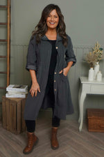 Sian Hooded Needlecord Jacket Charcoal Charcoal - Sian Hooded Needlecord Jacket Charcoal