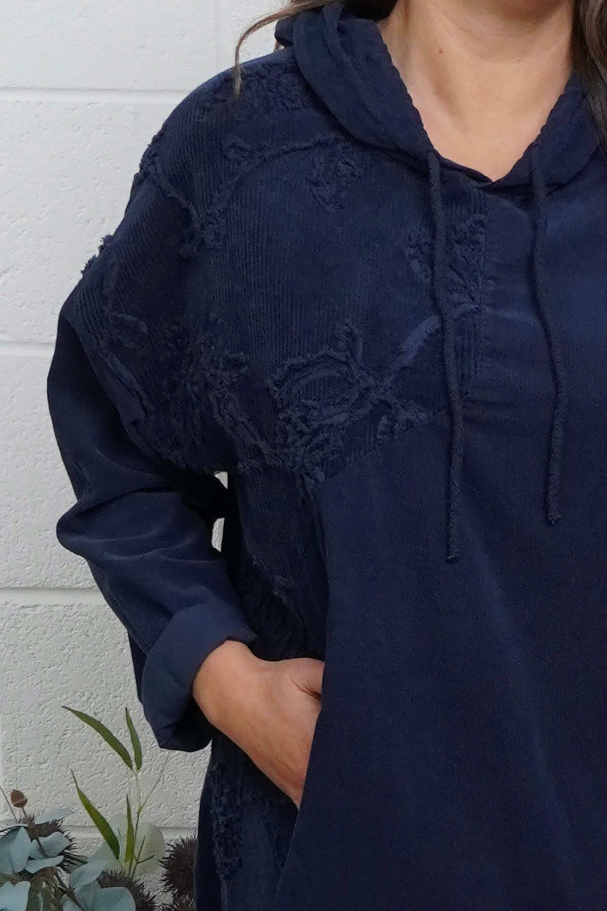 Devyn Hooded Needlecord Dress Navy