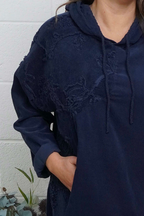 Devyn Hooded Needlecord Dress Navy - Image 3