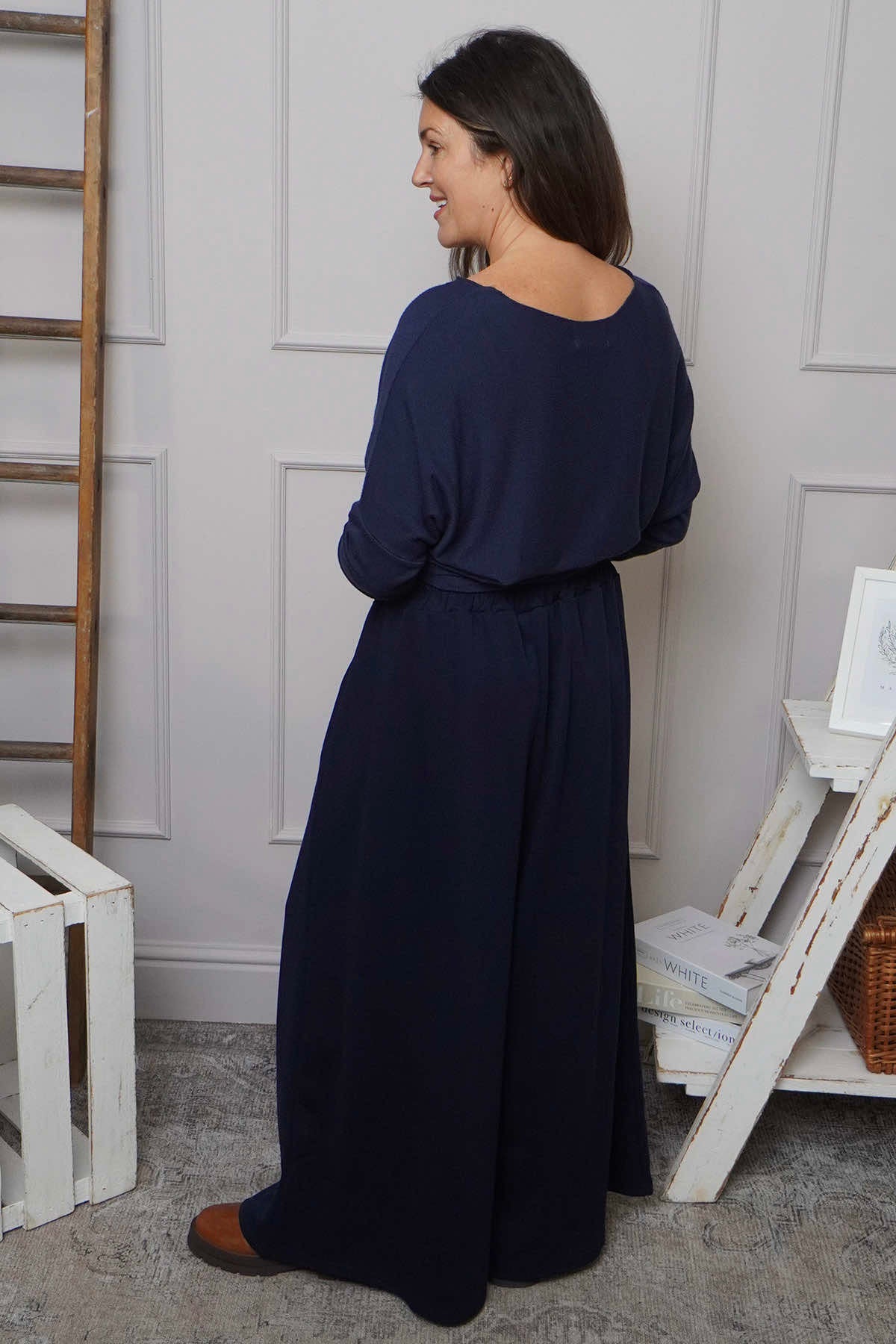 Trish Wide Leg Cotton Trousers Navy