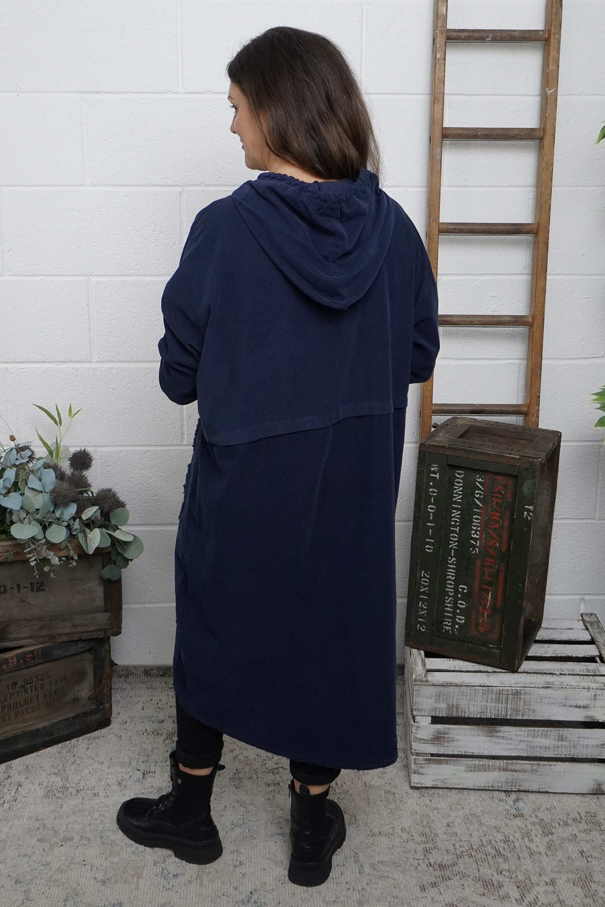 Devyn Hooded Needlecord Dress Navy