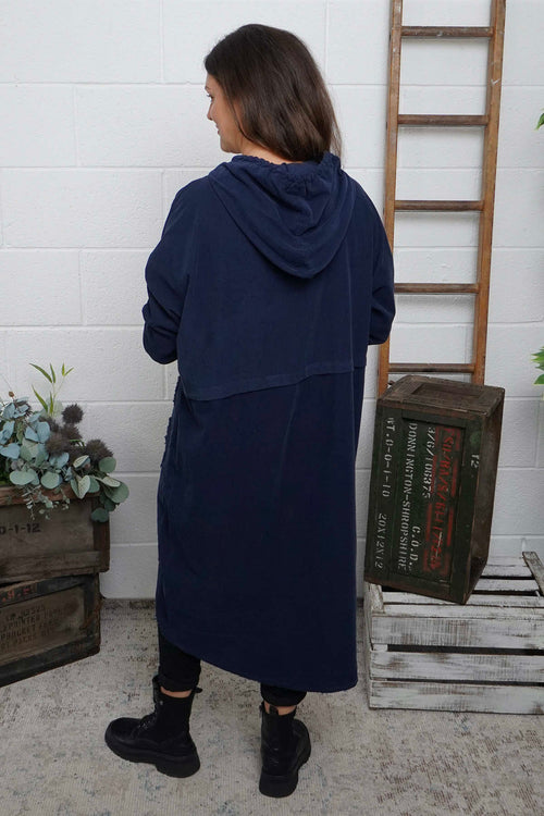 Devyn Hooded Needlecord Dress Navy - Image 4