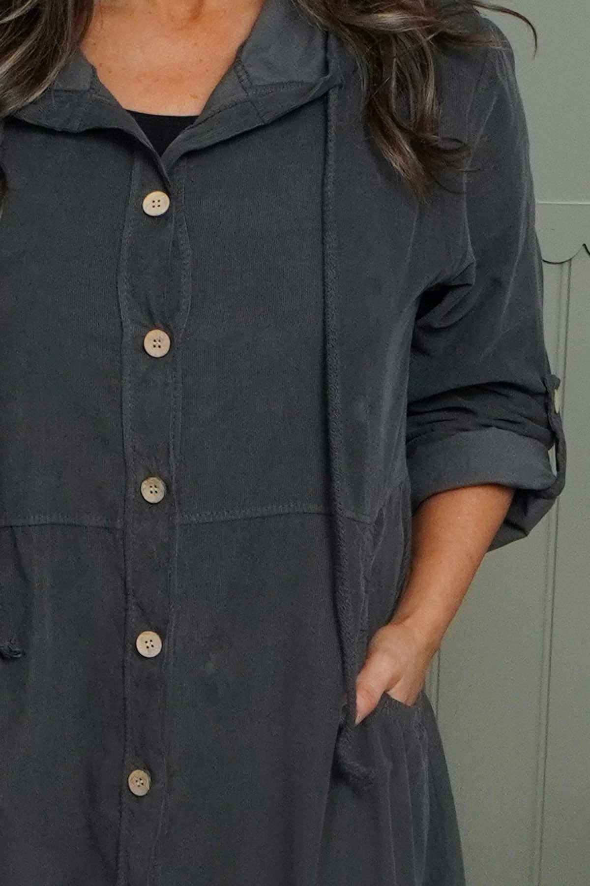 Sian Hooded Needlecord Jacket Charcoal