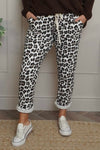 Effie Leopard Print Cotton Joggers White