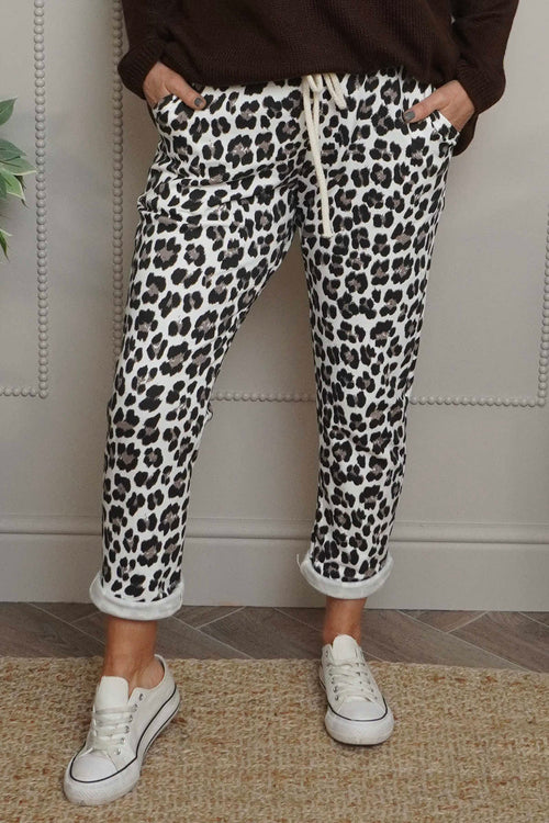 Effie Leopard Print Cotton Joggers White - Image 1