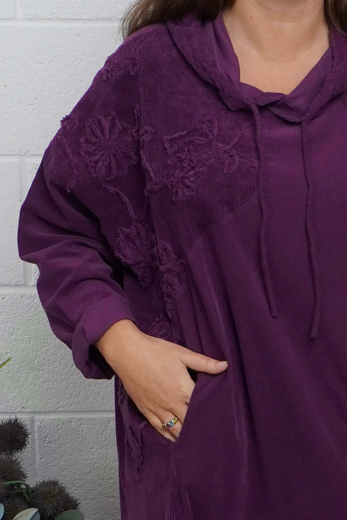 Devyn Hooded Needlecord Dress Purple