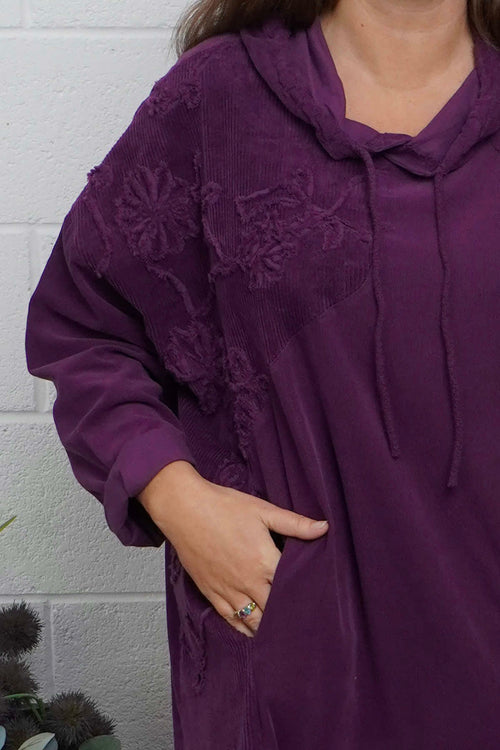 Devyn Hooded Needlecord Dress Purple - Image 3