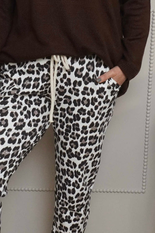 Effie Leopard Print Cotton Joggers White - Image 3