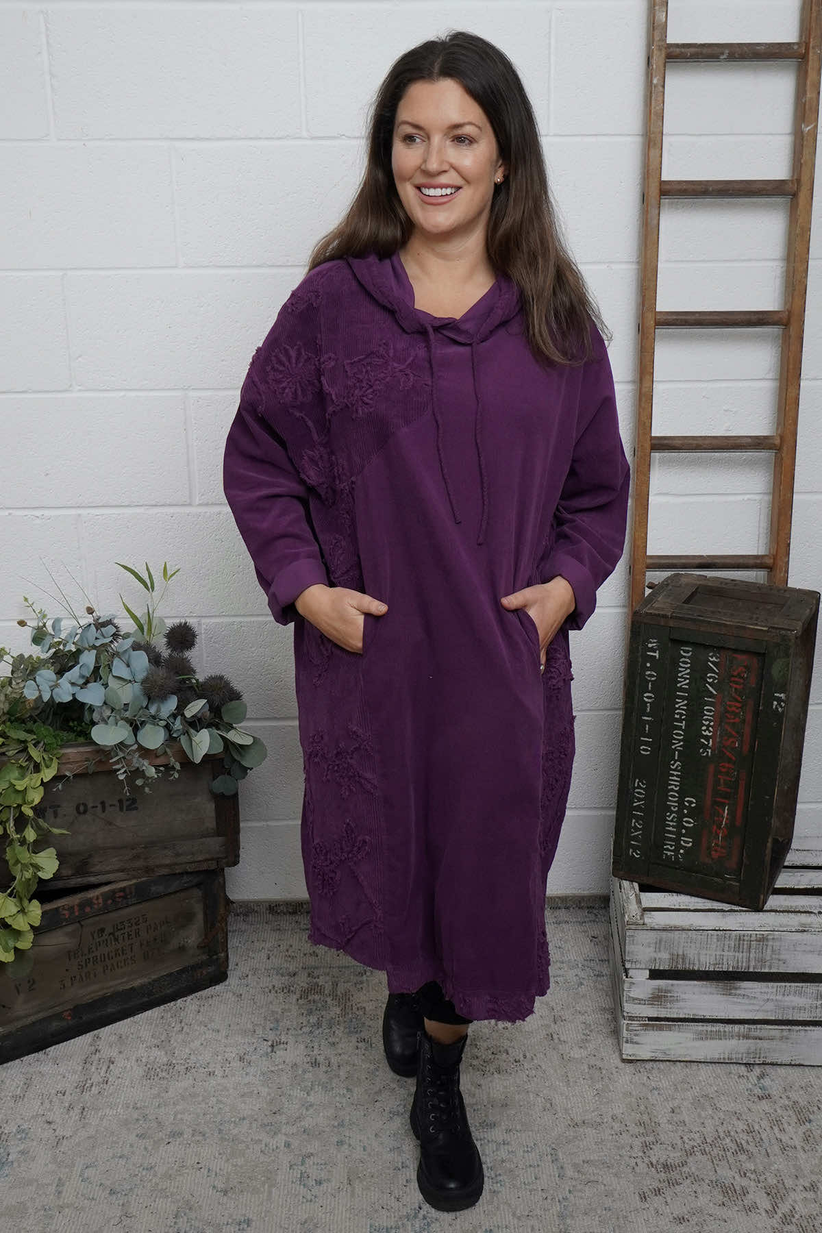Devyn Hooded Needlecord Dress Purple