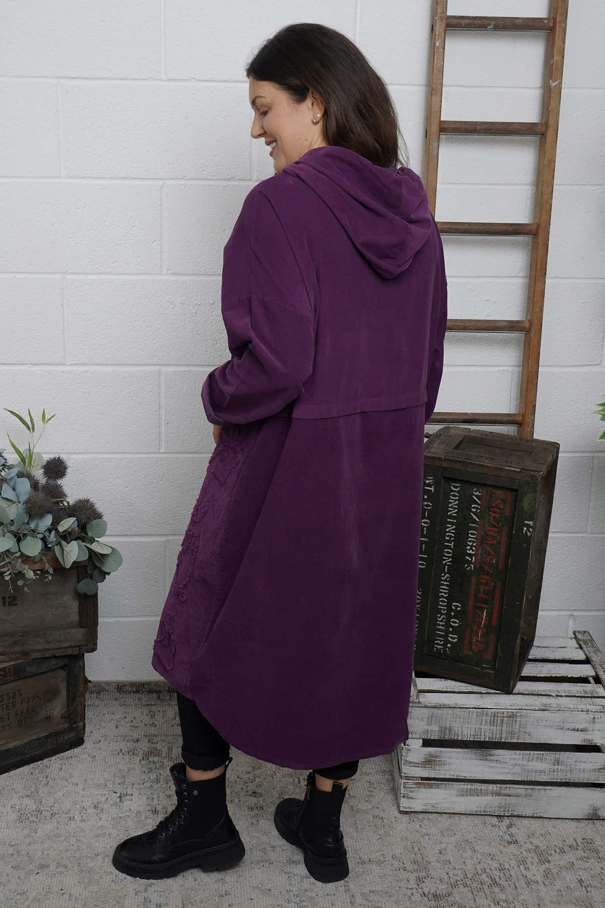 Devyn Hooded Needlecord Dress Purple