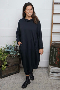 Lisanne Cowl Neck Cotton Dress Black