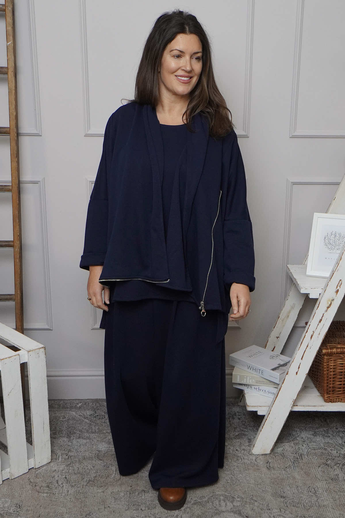 Floella Zip Cotton Jacket Navy