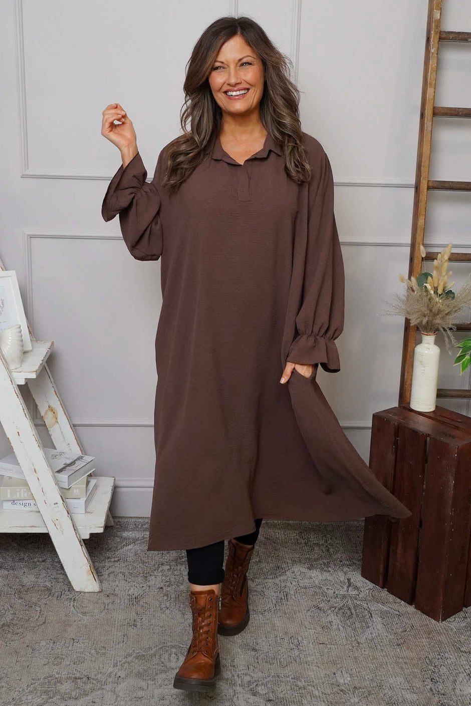 Kaya Collared Dress Cocoa