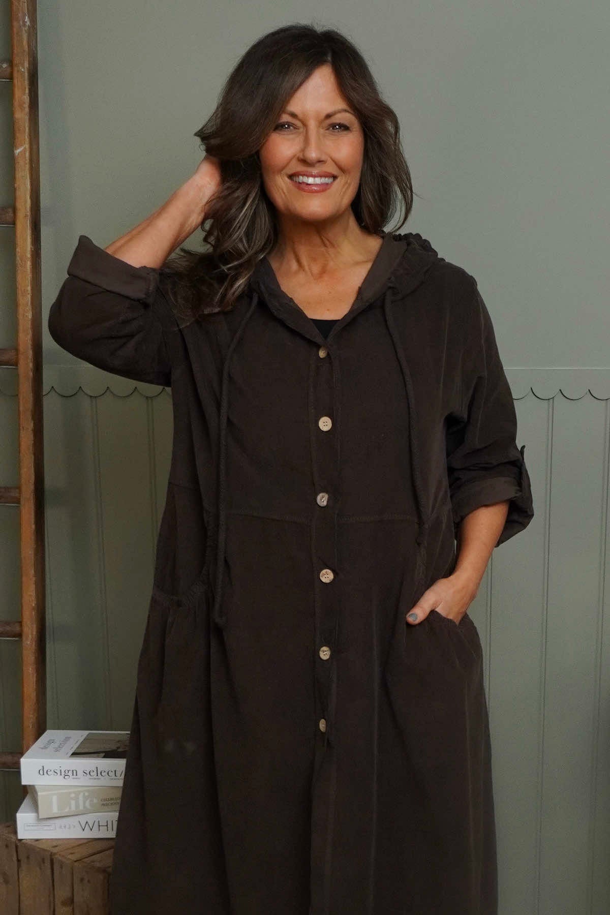 Sian Hooded Needlecord Jacket Cocoa