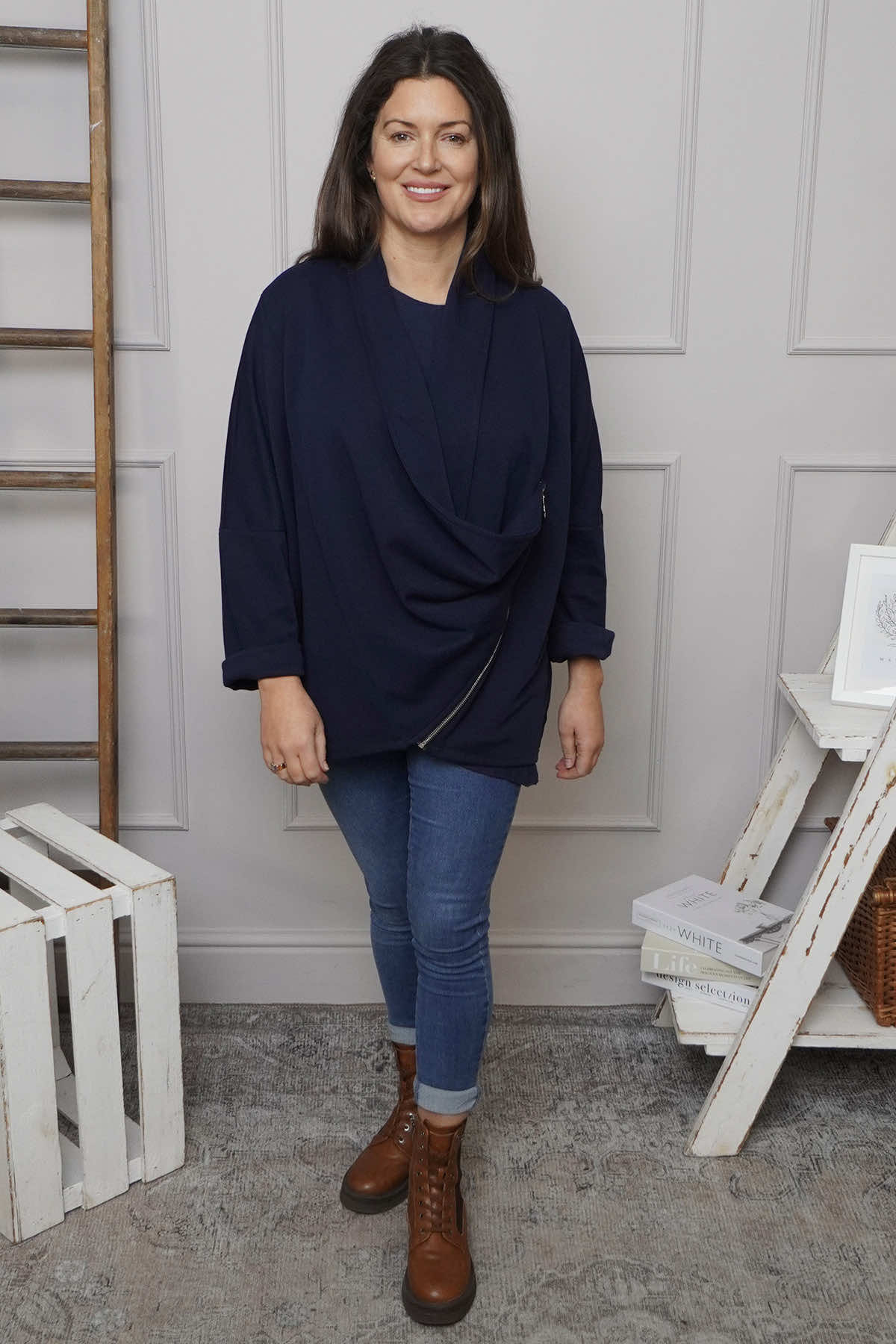 Floella Zip Cotton Jacket Navy