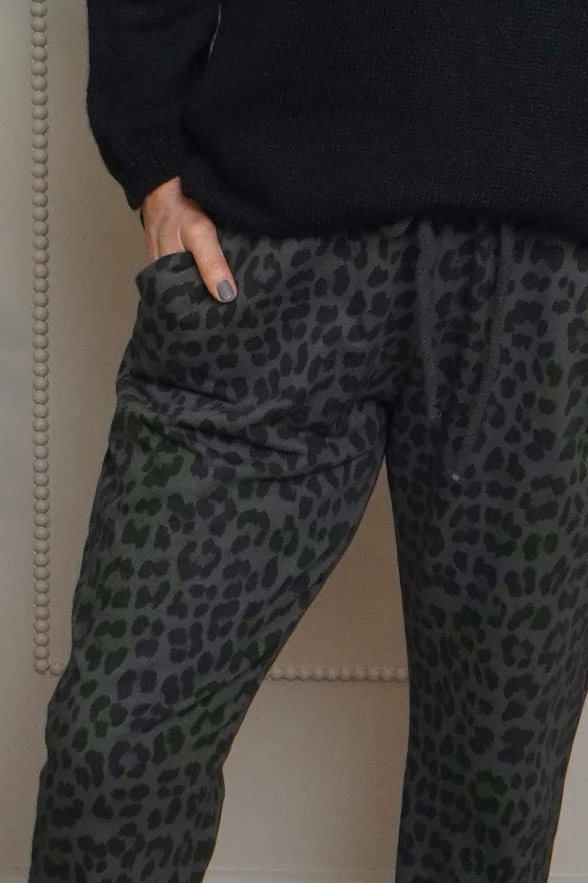Effie Leopard Print Cotton Joggers Charcoal
