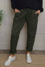 Effie Leopard Print Cotton Joggers Khaki Khaki - Effie Leopard Print Cotton Joggers Khaki