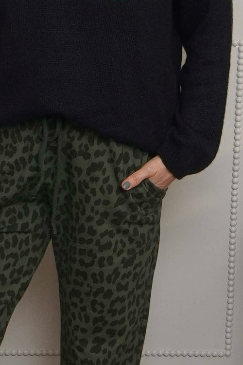 Effie Leopard Print Cotton Joggers Khaki - Image 3