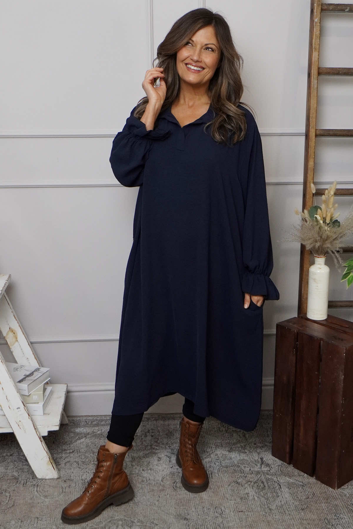 Kaya Collared Dress Navy