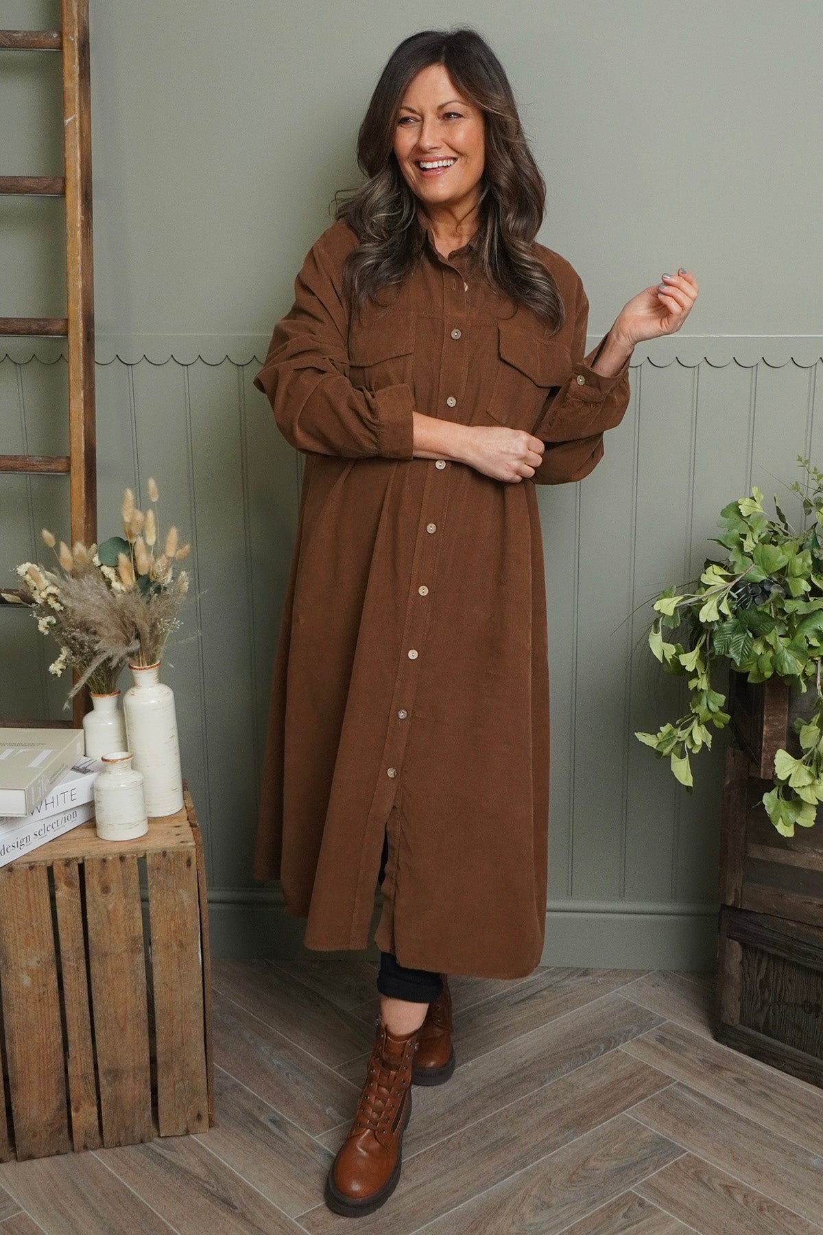 Dezi Needlecord Shirt Dress Nutmeg