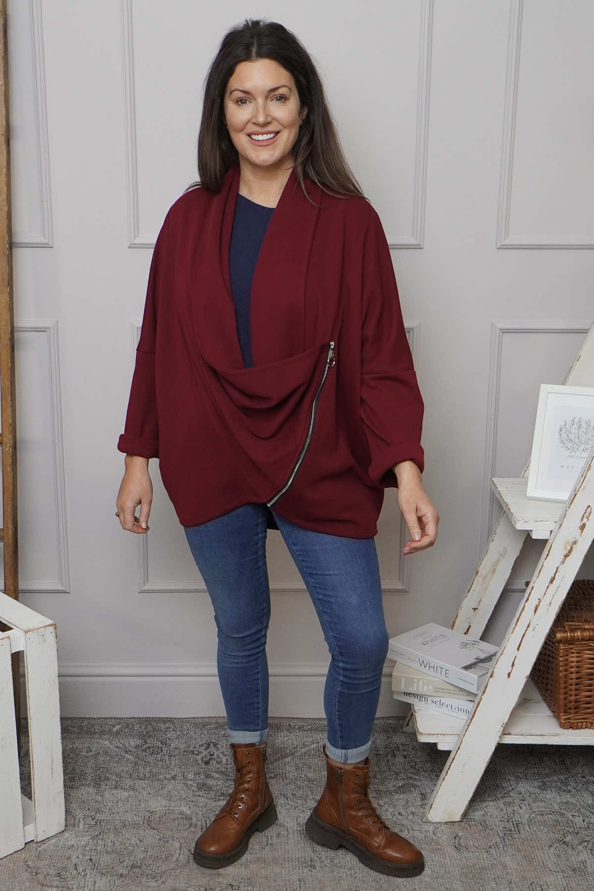 Floella Zip Cotton Jacket Wine