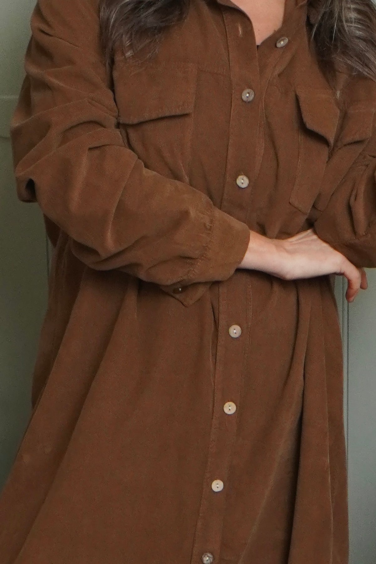 Dezi Needlecord Shirt Dress Nutmeg