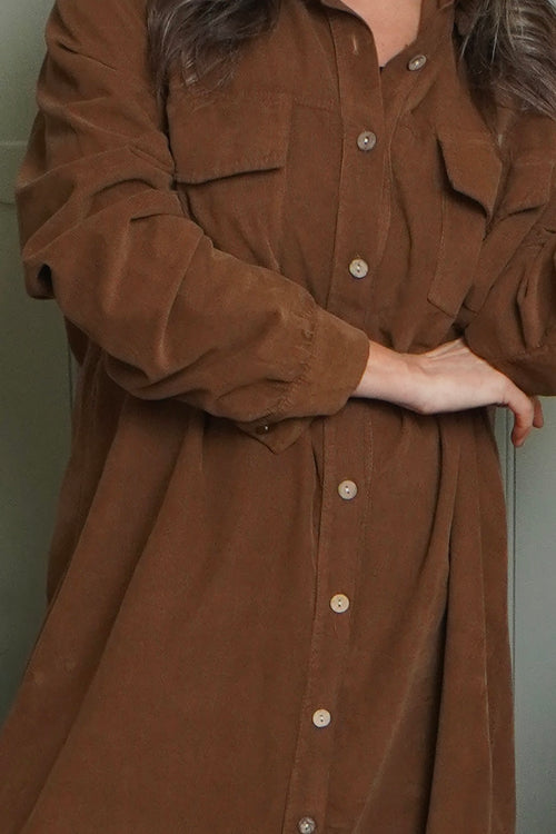 Dezi Needlecord Shirt Dress Nutmeg - Image 3