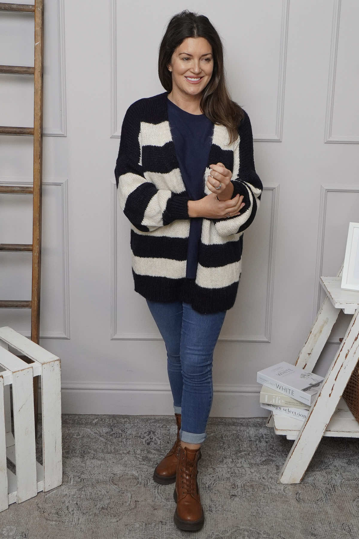 Kennedy Stripe Knitted Cardigan Navy