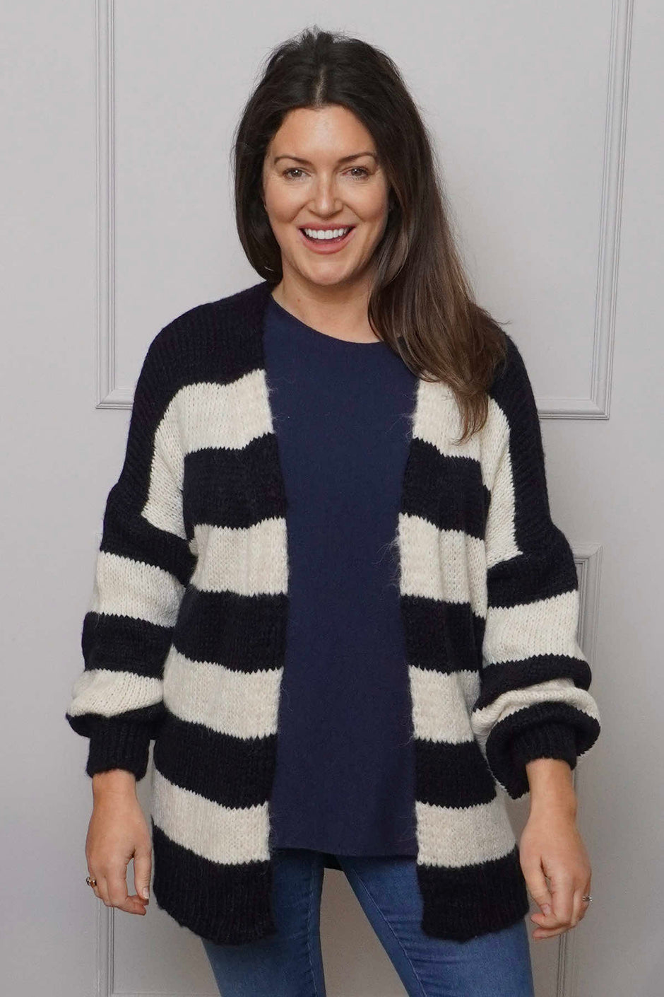 Kennedy Stripe Knitted Cardigan Navy