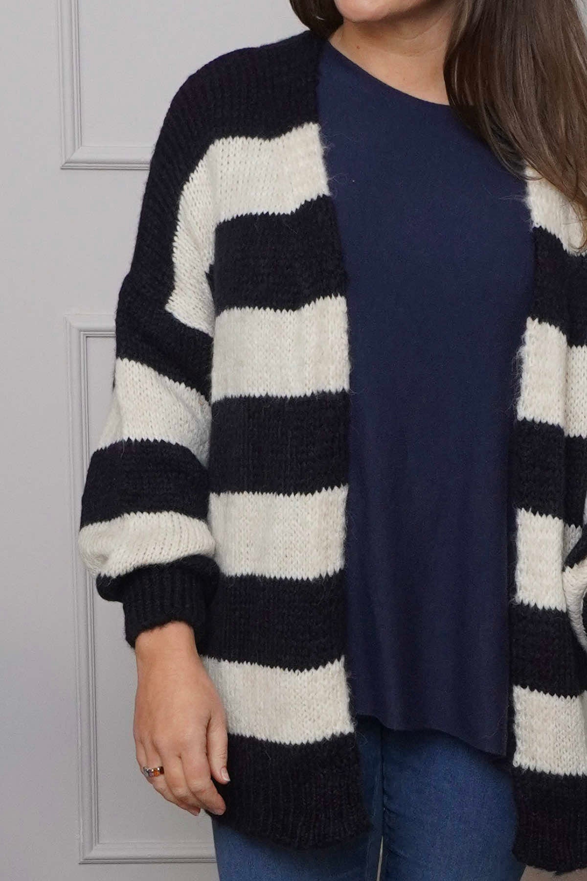 Kennedy Stripe Knitted Cardigan Navy