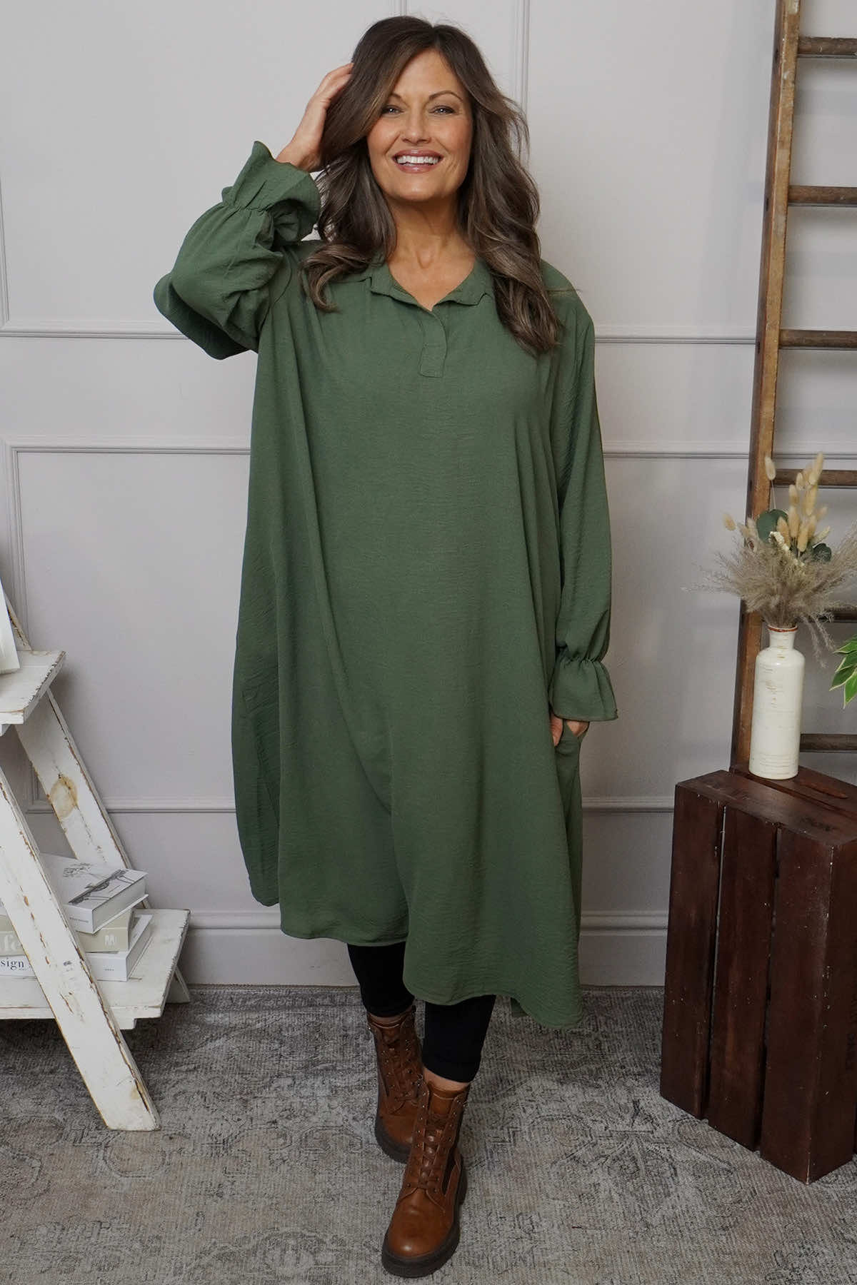 Kaya Collared Dress Khaki